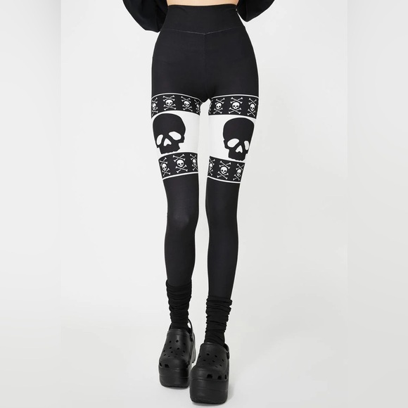 Too Fast Pants - TOO FAST THIGH SKULL AND CROSSBONES LEGGINGS WOMENS SIZE MED Occult Goth Punk
